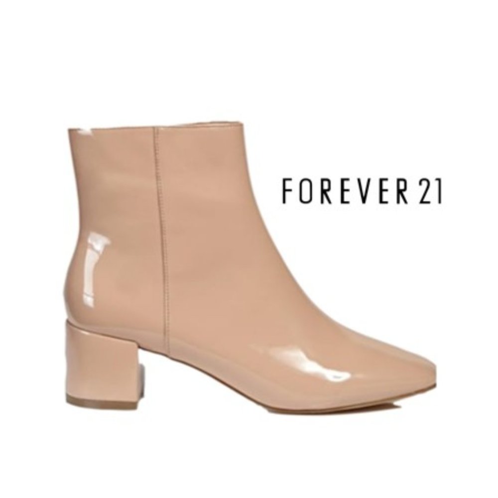 Forever 21 Beige Patent Block Heel Ankle Boots